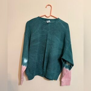 Victoria Secret Pink Green Tie-Dye Sleeve Sweatshirt with Pink Accents S